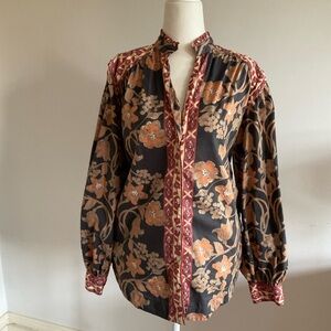 Free People Black and Orange Floral Blouse XS